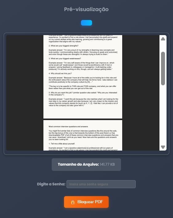 Ferramenta grátis para bloqueio de PDF online com JuntarPDF.cc